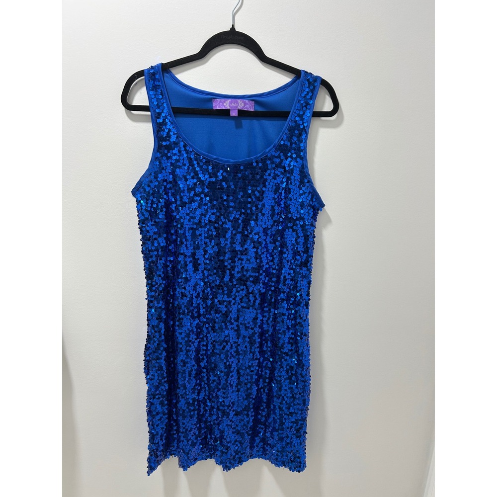 Jolie Royal Blue Sequin Shift Dress Sleeveless Scoop Neck Party Cocktail Size 12